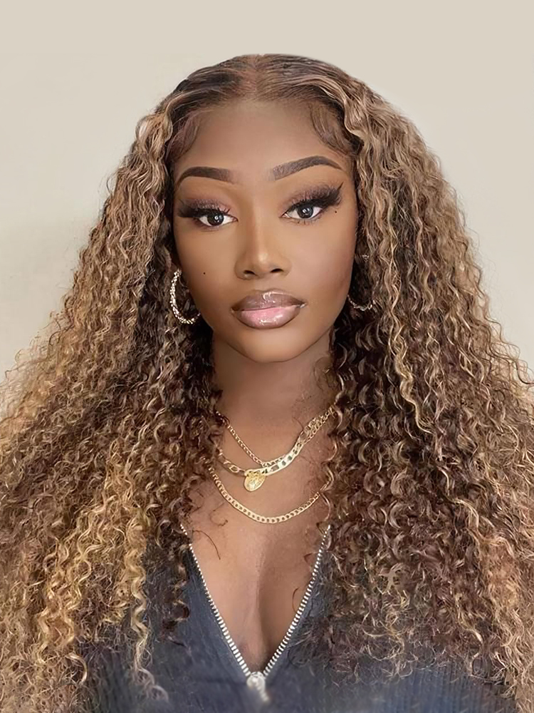 Curly Human Hair Wig With Highlights