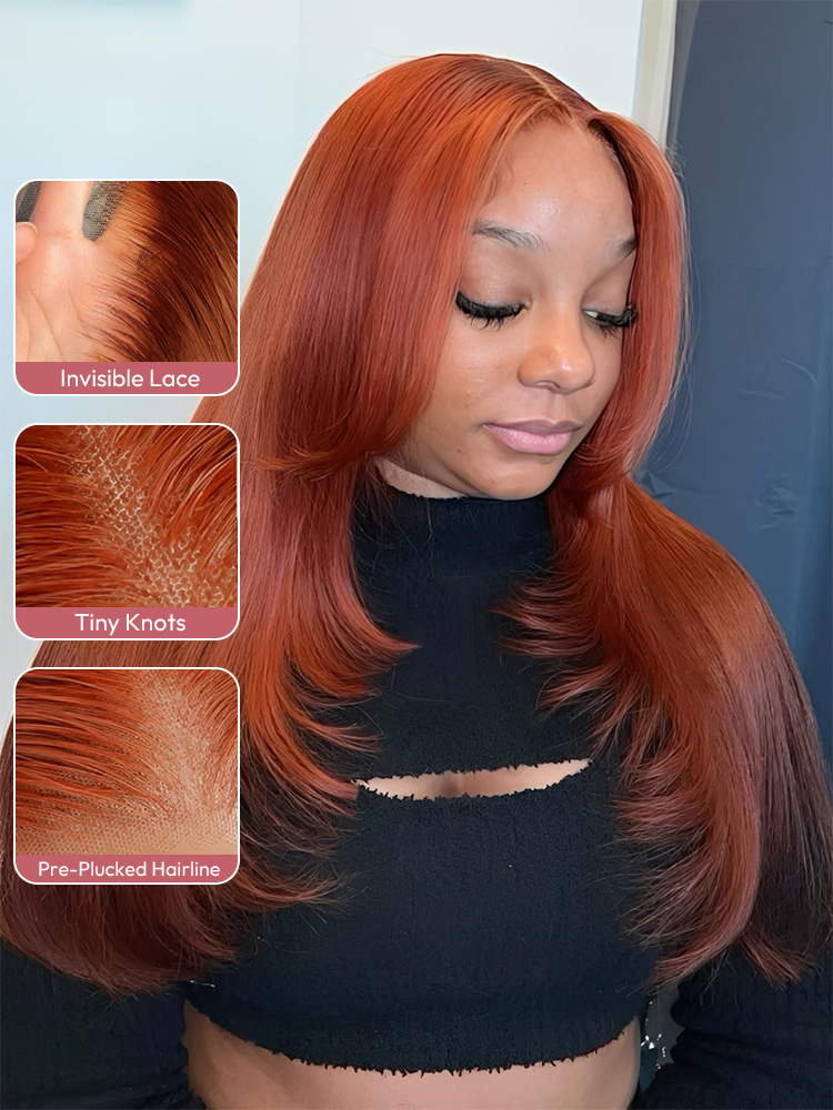 Burnt Orange Layered Human Hair Wig
