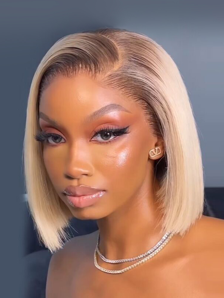 Blonde Bob Wig With Brown Roots Blonde Bob Wig With Brown Roots