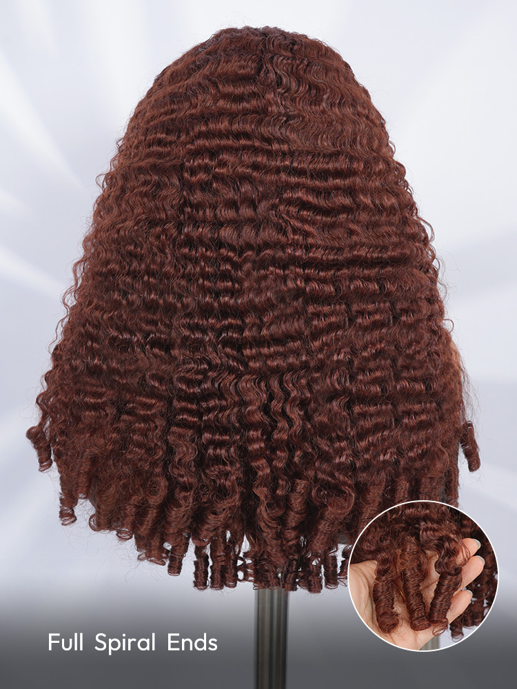 Reddish Brown Burmese Curly Wig With Full Spiral Ends
