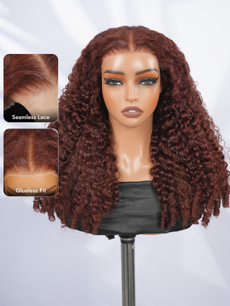Reddish Brown Burmese Curly Wig With Pre-Plucked Hairline
