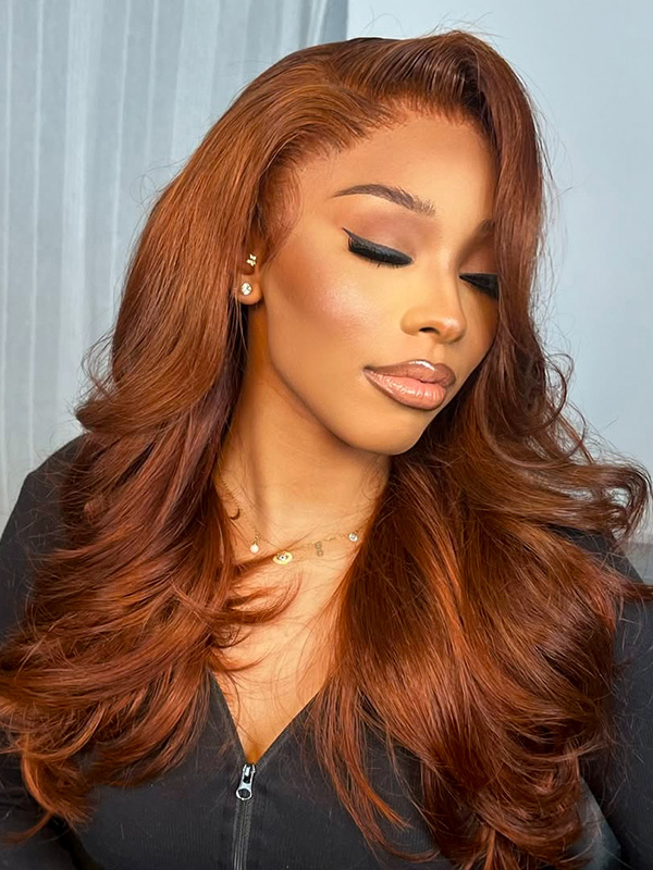 Body Wave Transparent Lace Front Burnt Orange Wig