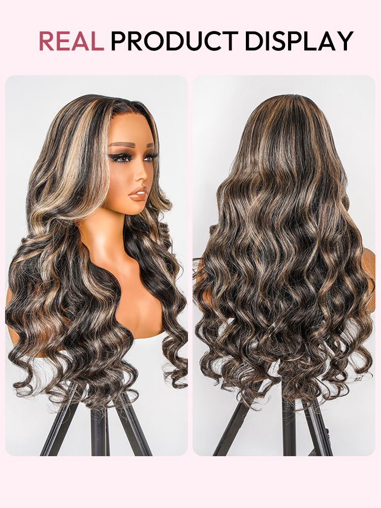 Black Body Wave Wig With Highlight
