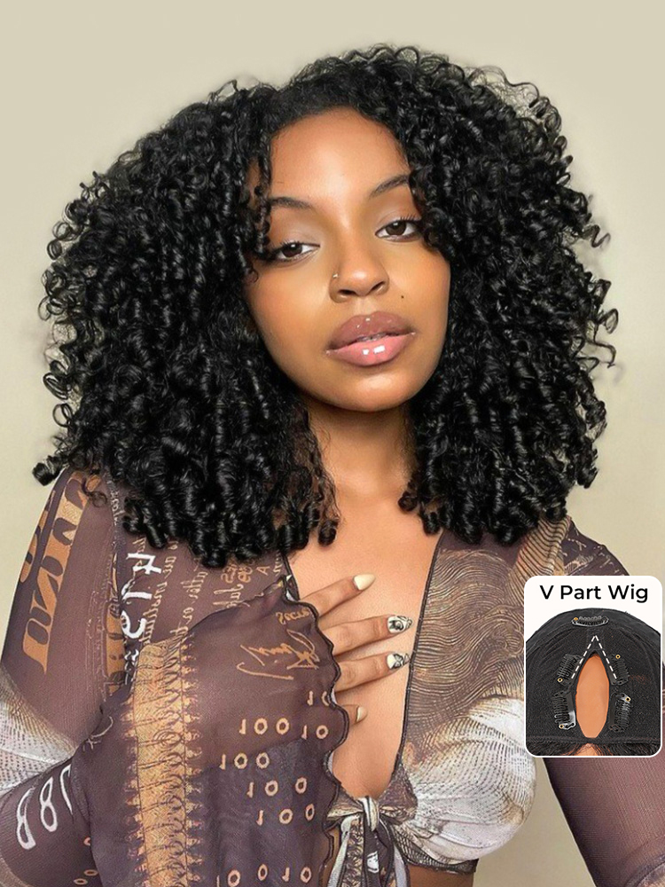 No Need Glue V Part Burmese Curly Wig