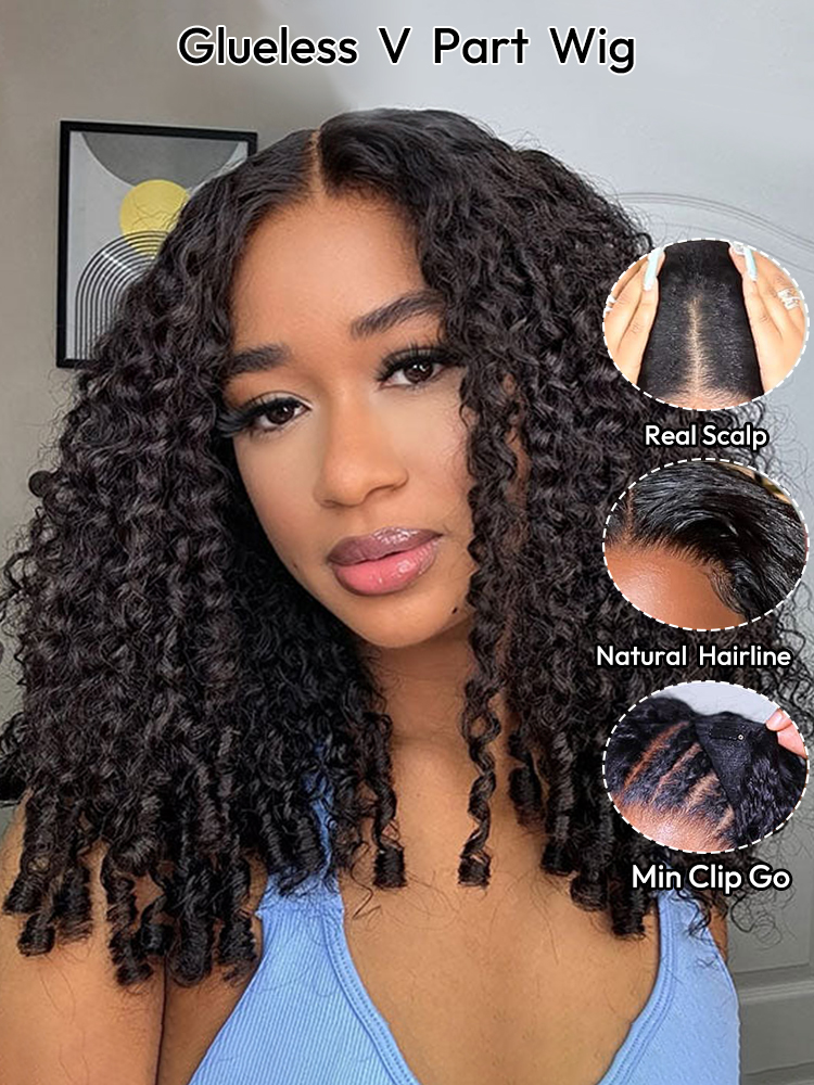 Glueless V Part Wig With Burmese Curly