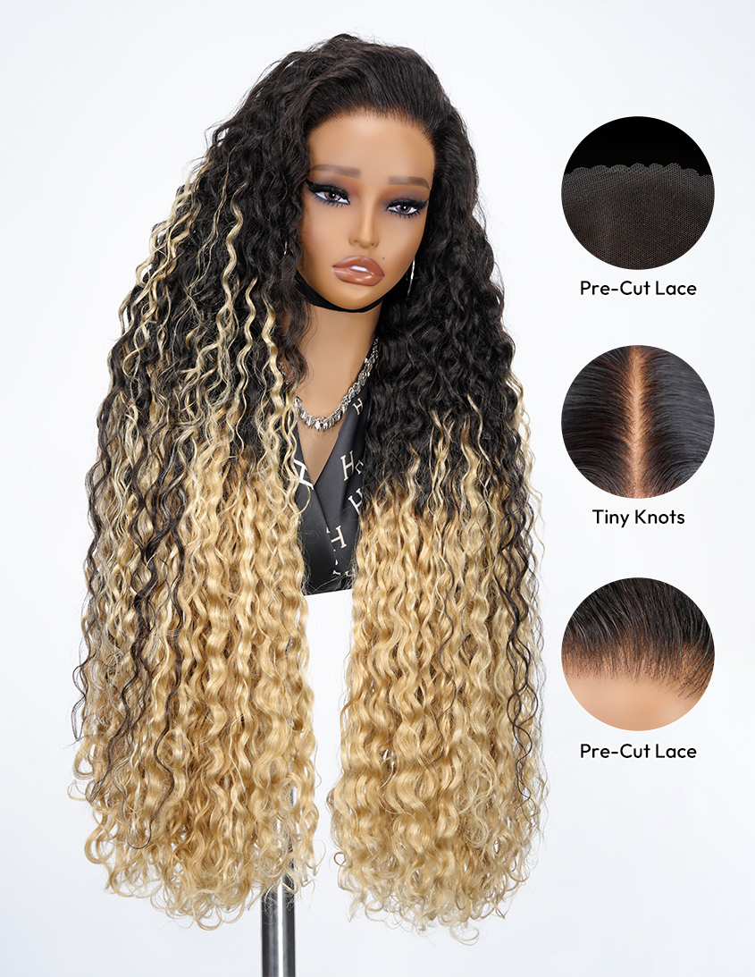 Ombre Honey Blonde Wigs With Pre-Cut Lace