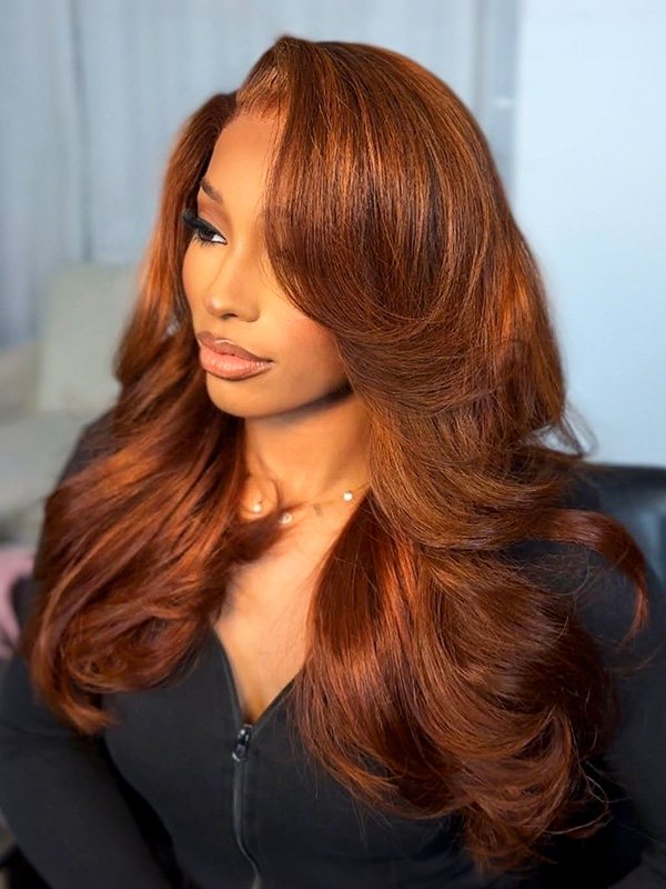Body Wave Layered Cut Burnt Orange Wigs