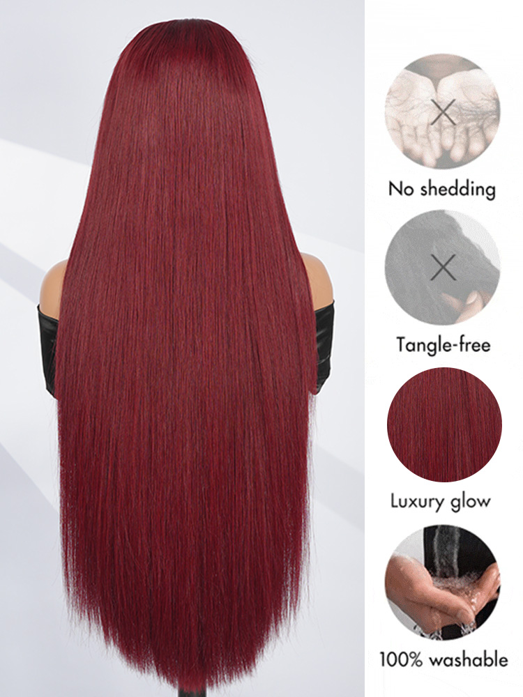 Cherry Cola Red Straight Wig With M Widow's Peak