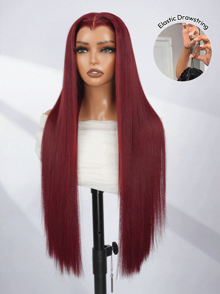 Cherry Red M Shaped Hairline Wig With Drawstring