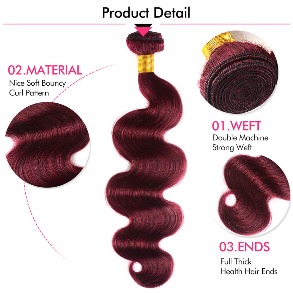 Ombre hair Color 1B/Burgundy Brazilian Human Hair Body Wave Weaves 