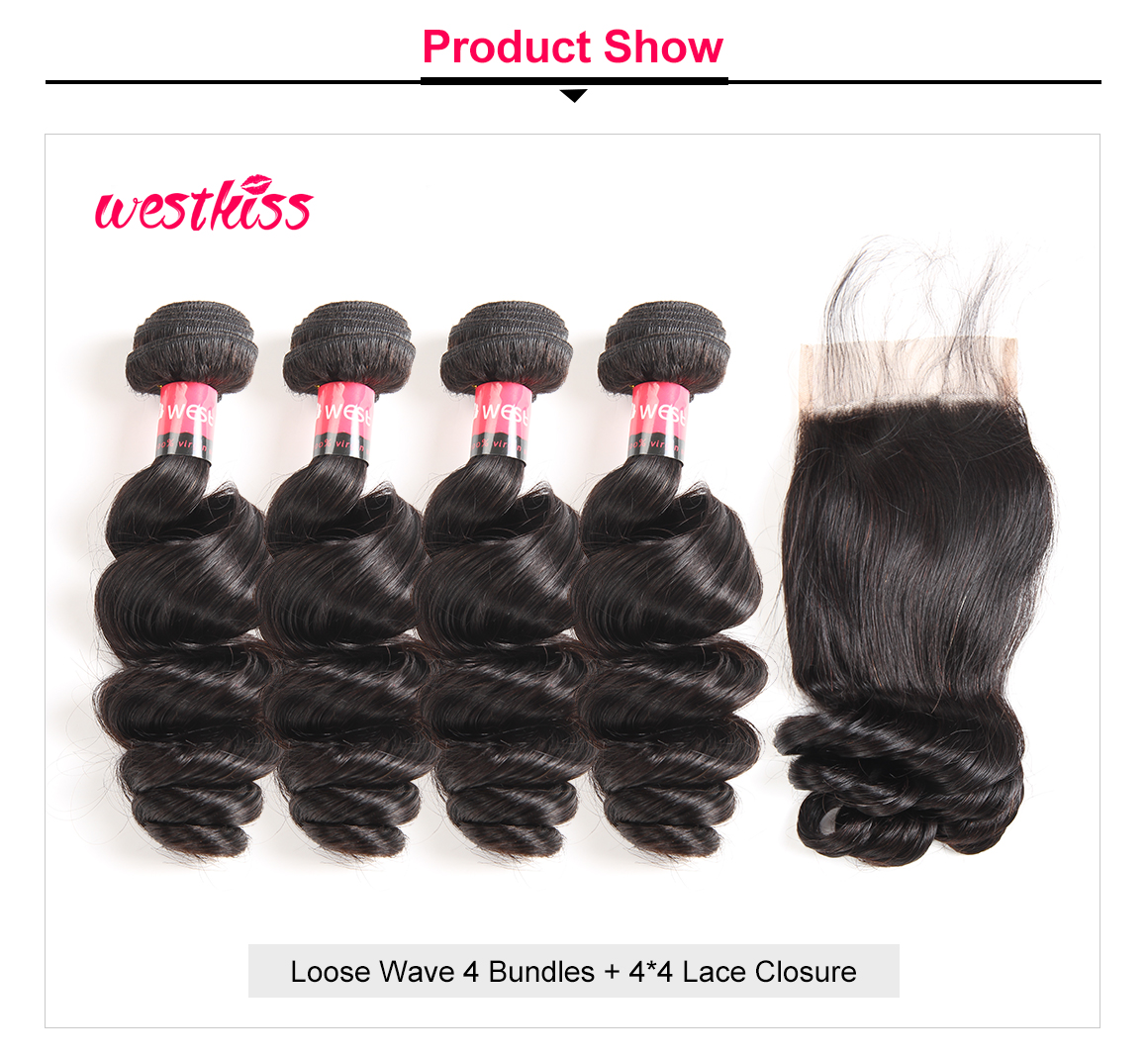 Brazilian Loose Wave Hair 4 Bundles with Closure