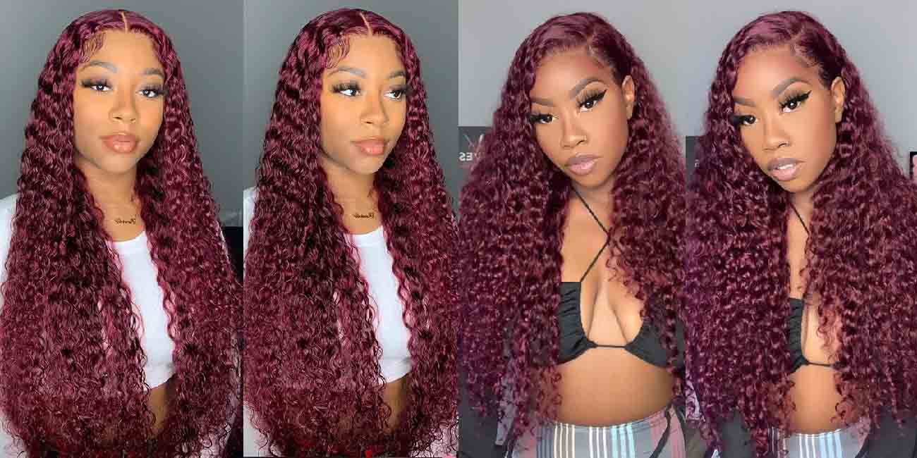 Burgundy deep wave wig