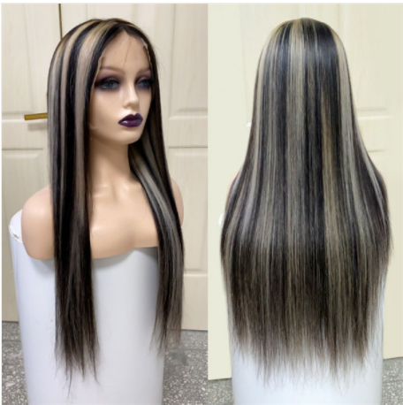 Straight Black Wigs With Gray Highlights