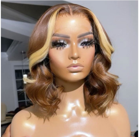 Body Wave Brown Wig With Honey Blonde Highlights