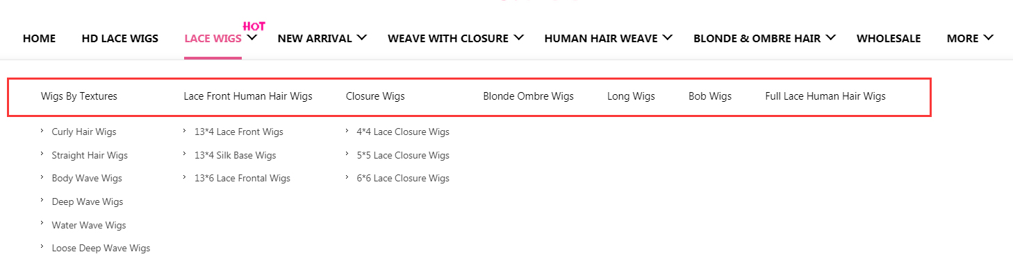 several types of lace wigs